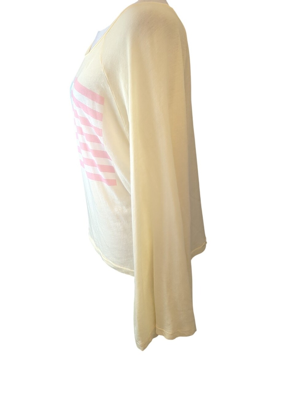 Wildfox Cream Long Sleeve Top with Pastel Flag Graphic Size S - Picture 3 of 8